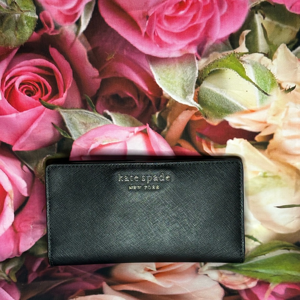 Kate Spade Staci Large Slim Bifold Wallet Black and Silver